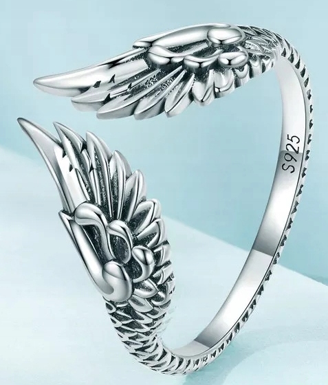 PIERŚCIONEK SREBRNY REGULOWANY SKRZYDŁA srebro próba 925 RODOWANY DAMSKI