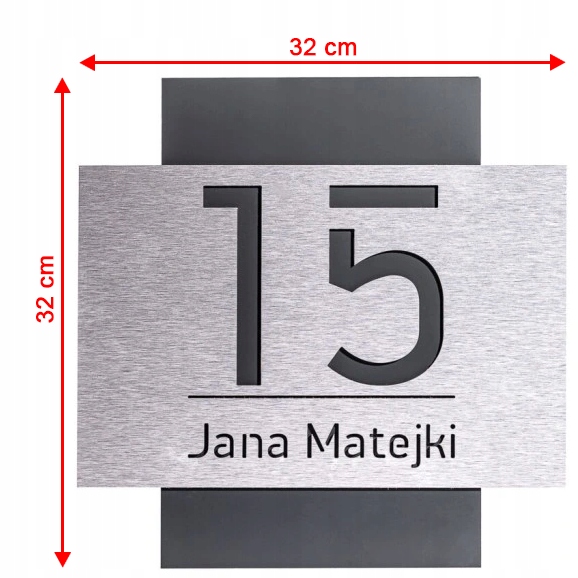 NOWOCZESNA TABLICZKA ADRESOWA Z NUMEREM DOMU ALUMINIUM 32x32cm NUMER NA DOM