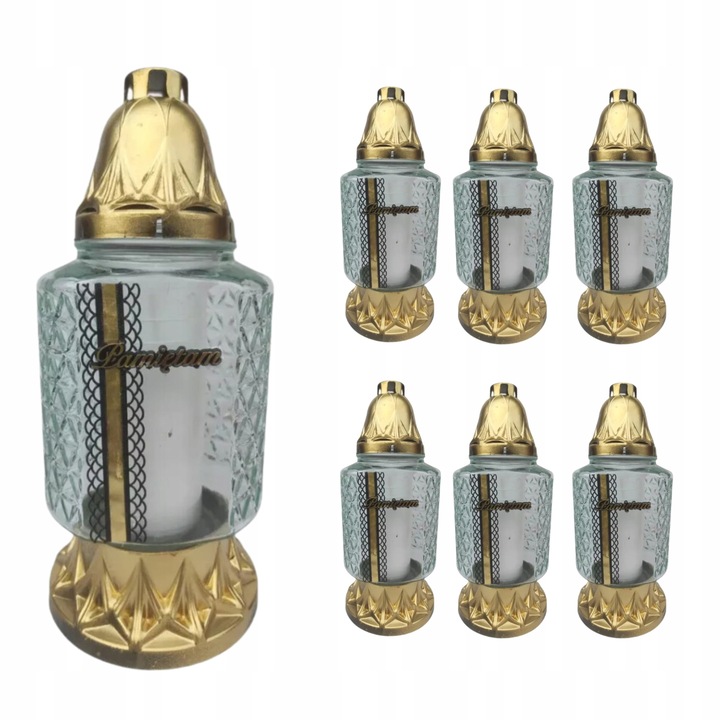 Zestaw 6 ZNICZY ZS-549 Złoty z napisem PAMIĘTAM 24cm 30H palenia CHEMIX