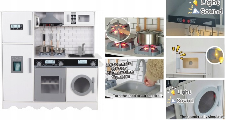 WIELKA DREWNIANA KUCHNIA DŹWIĘK ŚWIATŁO KRAN WODA DLA DZIECI WODA Z KRANU