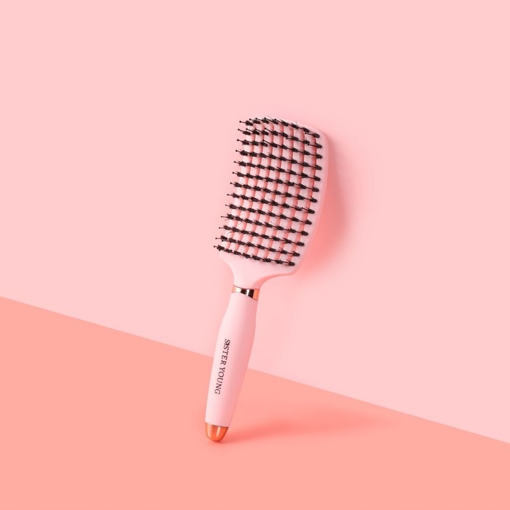 Zestaw szczotka do włosów z włosiem z dzika i mała do torebki różowa