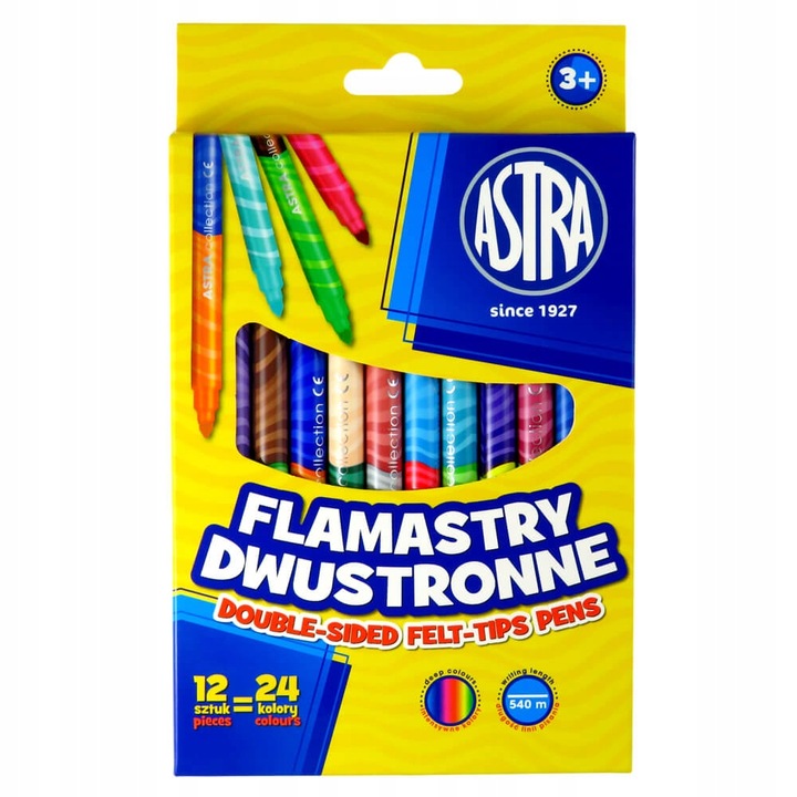 Flamastry dwustronne Astra 12 sztuk = 24 kolory