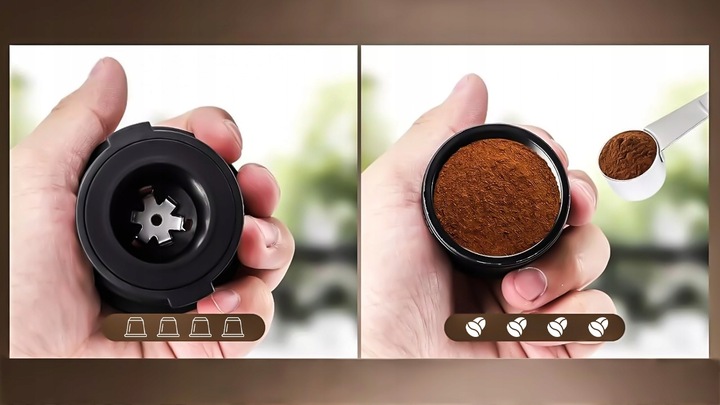 PRZENOŚNY MINI EKSPRES DO KAWY MIELONEJ KAPSUŁKI PODGRZEWA WODĘ 19 BAR 100W