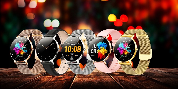 Smartwatch Zegarek Damski Złoty Manta Alexa LUX GOLD 2 Paski menu PL