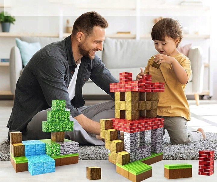 KLOCKI MAGNETYCZNE MINECRAFT DUŻY ZESTAW KONSTRUKCYJNY 100 ELEMENTÓW