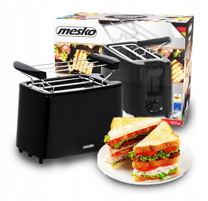 TOSTER PODWÓJNY CZARNY OPIEKACZ SANDWICH 900W