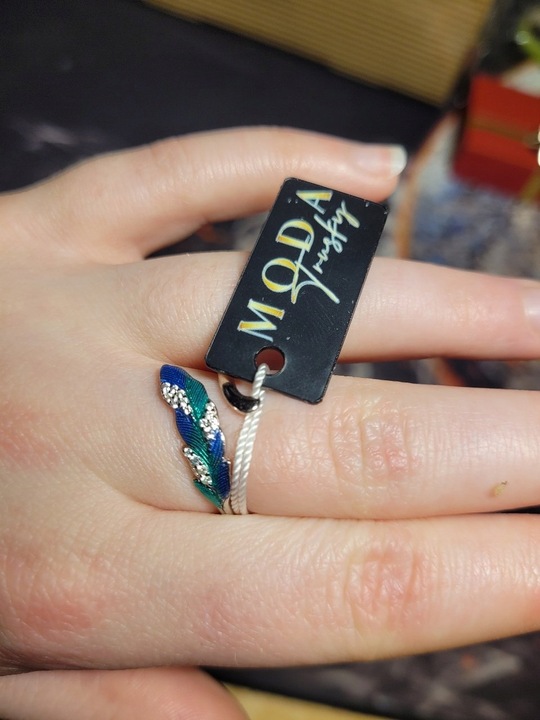 Pierścionek Srebrny z Cyrkoniami Piórko Pierścionki Srebro 925