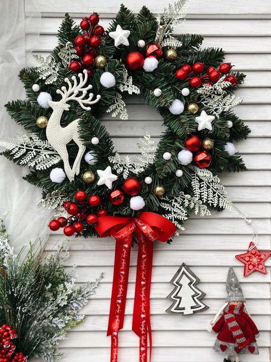 WIANEK ŚWIĄTECZNY BOŻE NARODZENIE WIENIEC STROIK NA DRZWI RENIFER