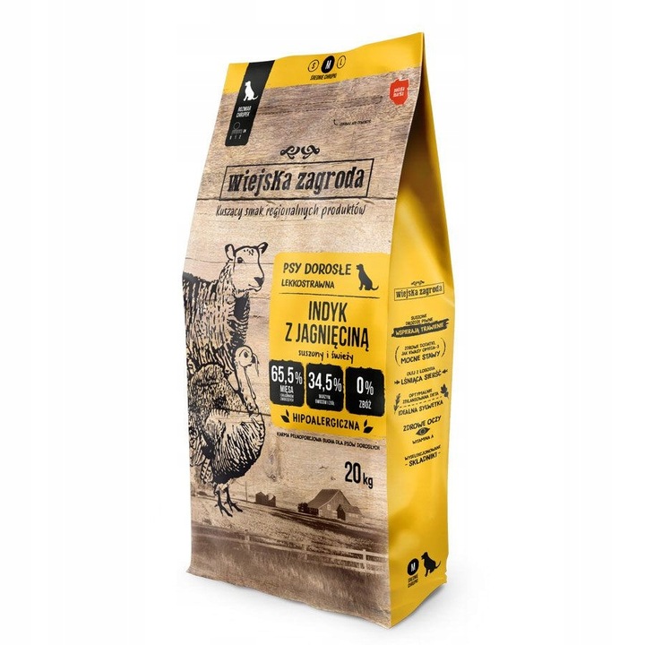 Wiejska Zagroda Karma sucha dla psa INDYK z JAGNIĘCINĄ Średnie rasy M 20kg
