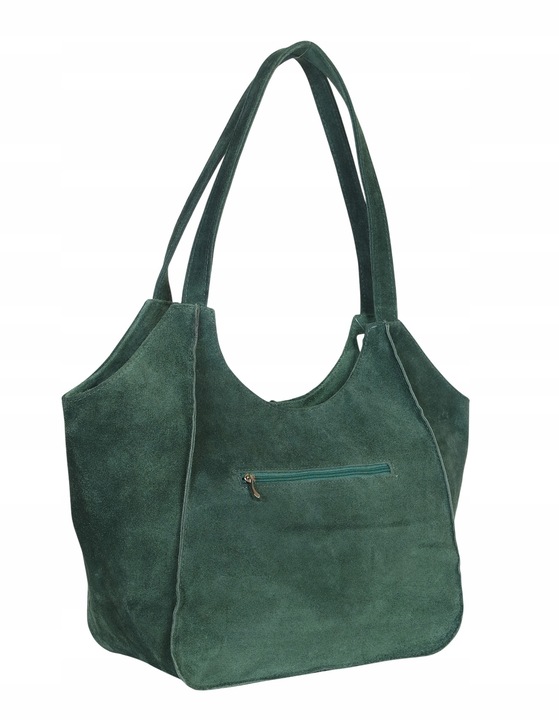 VERA PELLE Zamszowa TOREBKA duża SHOPPER BAG Praktyczne wnętrze Skóra Nat.