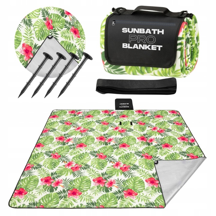 KOC piknikowy SUN PRO 200x200cm IZOLACJA PLAŻOWY z uchwytem PASEK ŚLEDZIE