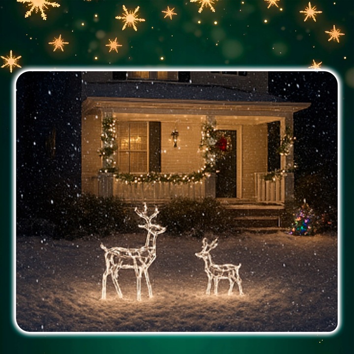 Renifer Świąteczny 144 LED Świetlna JELONEK Ozdoba Do Ogrodu Biały Ciepły
