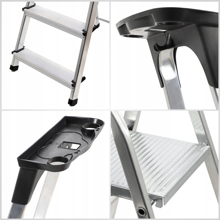 DRABINA ALUMINIOWA DOMOWA 4 STOPNIOWA SKŁADANA PÓŁKA 125kg PRODUKT POLSKI