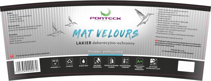 LAKIER do ŚCIAN MATOWY bezbarwny ochronny 2,5L. PONTECK
