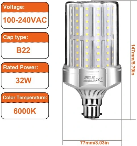 Żarówki LED SAUGLAE 32 W 6000 K 3600 lm B22 z trzonkiem bagnetowym 2 szt.