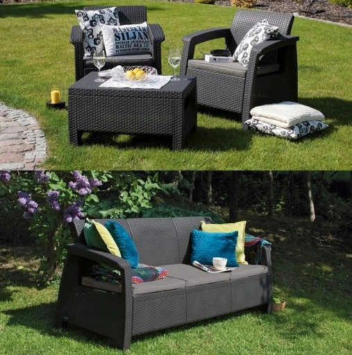 KOMPLET MEBLI WYPOCZYNKOWY RATTAN CORFU MAX GRAFIT 5 OS ALIBERT OGRÓD