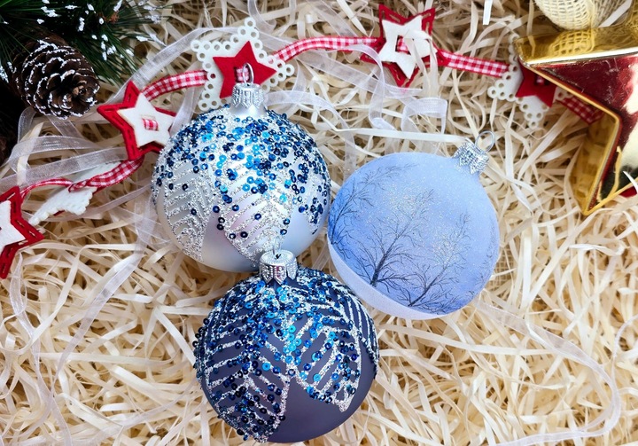 Bombki choinkowe szklane ręcznie malowane, 8cm, komplet 6 sztuk