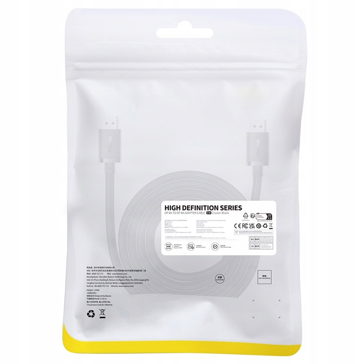 BASEUS KABEL DisplayPort 8K 60Hz HD PRZEWÓD AUDIO WIDEO PRZYŁĄCZE DP 2m