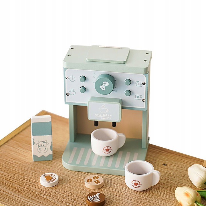 KAWIARNIA DLA DZIECI DREWNIANY EKSPRES DO KAWY AUTOMAT KUCHNIA FILIŻANKI