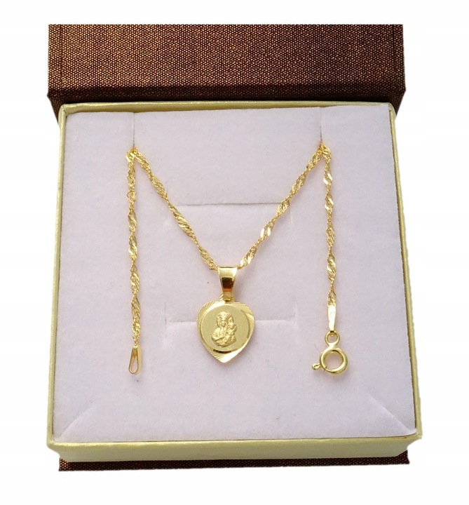 ŁAŃCUSZEK ZŁOTY 925 MEDALIK KOMUNIA CHRZEST GRAWER