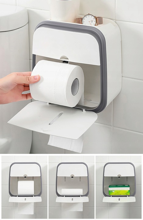 UCHWYT POJEMNIK NA PAPIER TOALETOWY + SZUFLADKA NA CHUSTECZKI PÓŁKA WC