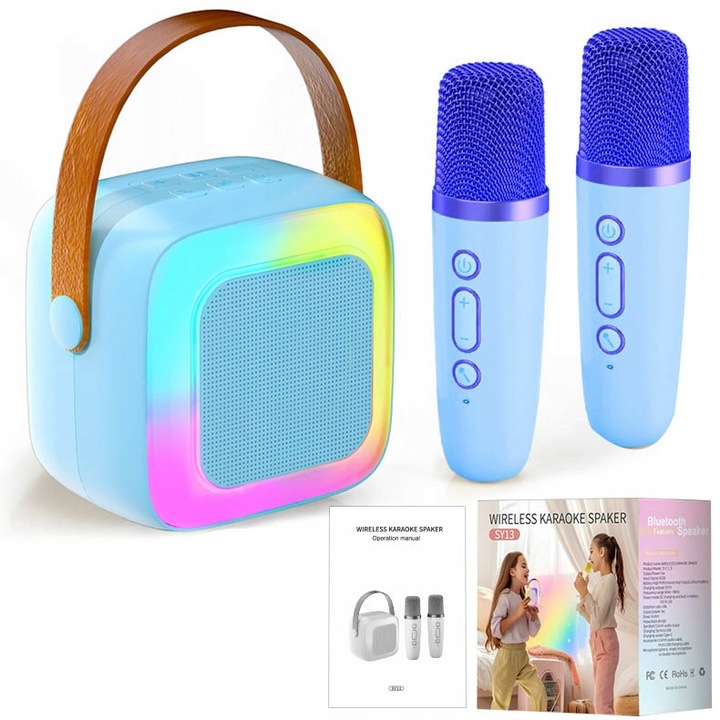 PRZENOŚNY GŁOŚNIK ZESTAW KARAOKE BEZPRZEWODOWY MIKROFON BLUETOOTH USB