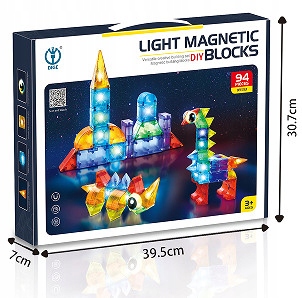 KLOCKI MAGNETYCZNE ŚWIECĄCE KONSTRUKCYJNE Kreatywne Edukacyjne 94 el 3D