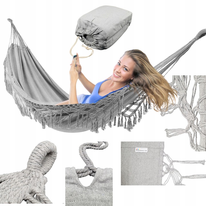 Hamak Brazylijski Dwuosobowy XXL 220kg BOHO makrama Wytrzymały DONDOLIO