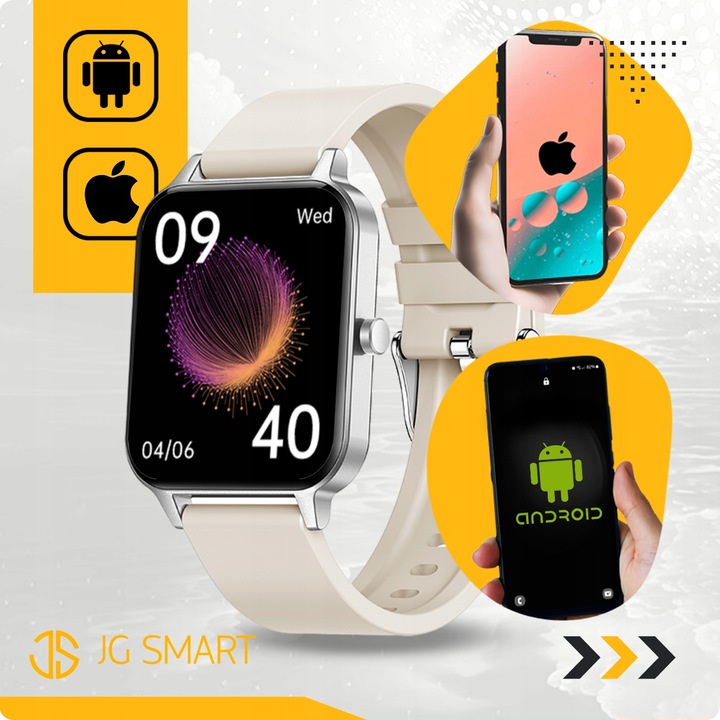 SMARTWATCH ZEGAREK DAMSKI ROZMOWY MENU PL PULS SMART WATCH SREBRNY 2 PASKI