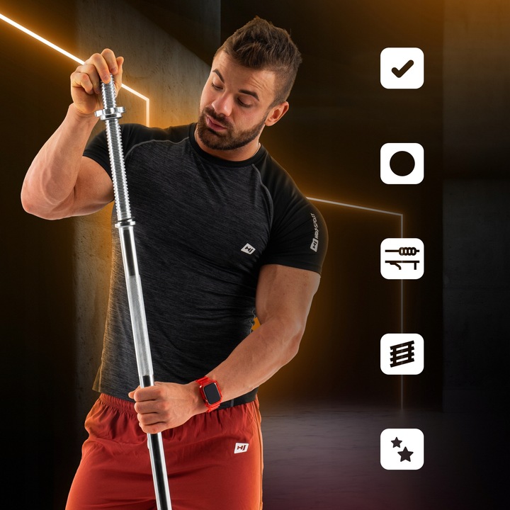 Gryf prosty 120cm 30mm gwintowany stalowy chromowany pełny sztanga +zaciski