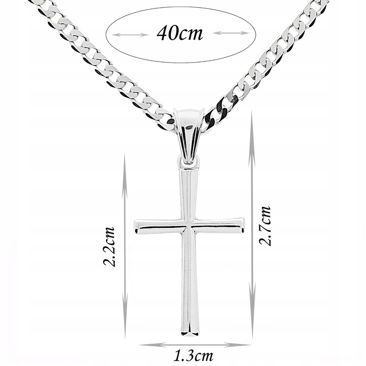 Srebrny komplet 40cm pancerka z krzyżykiem wyjątkowy prezent na Komunię 925