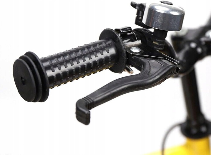 14-calowy rower dziecięcy w z kółkami stabilizującymi żółty.