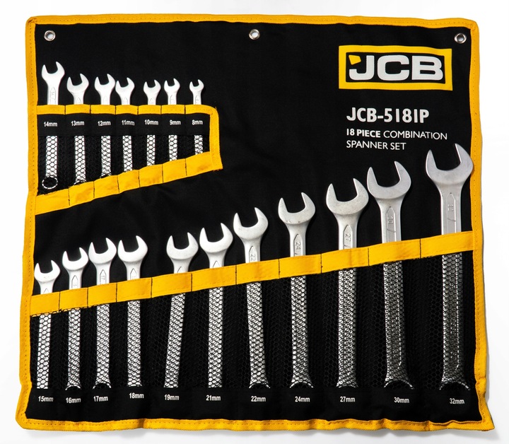 ZESTAW KLUCZY PŁASKO-OCZKOWYCH 18 ELEMENTÓW STAL CRV 8-32 MM JCB