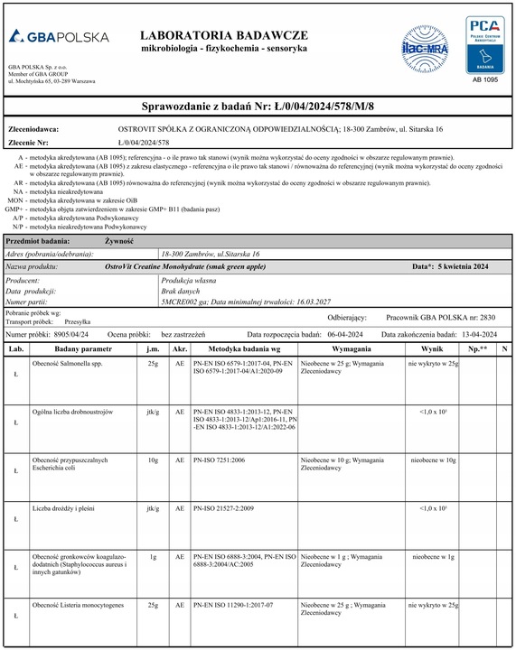 OstroVit Creatine Monohydrate 500 g KREATYNA MONOHYDRAT