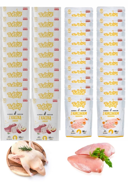Mokra karma dla psa, 65% mięsa, saszetka 40x500g, zestaw Tuf Tuf mix smaków