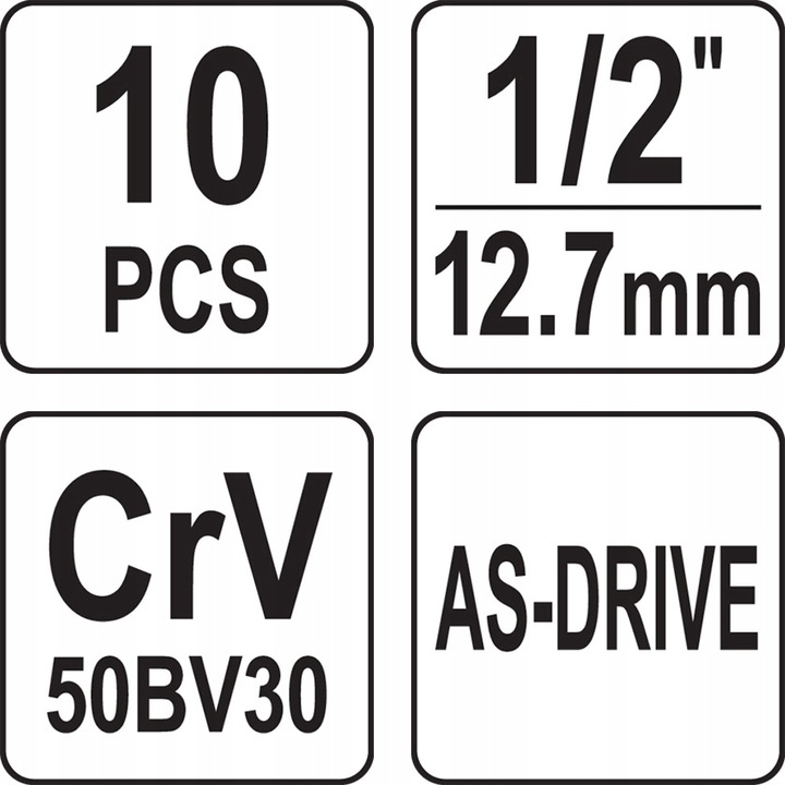 Zestaw nasadek długich 1/2", 10 szt. YATO YT-38861