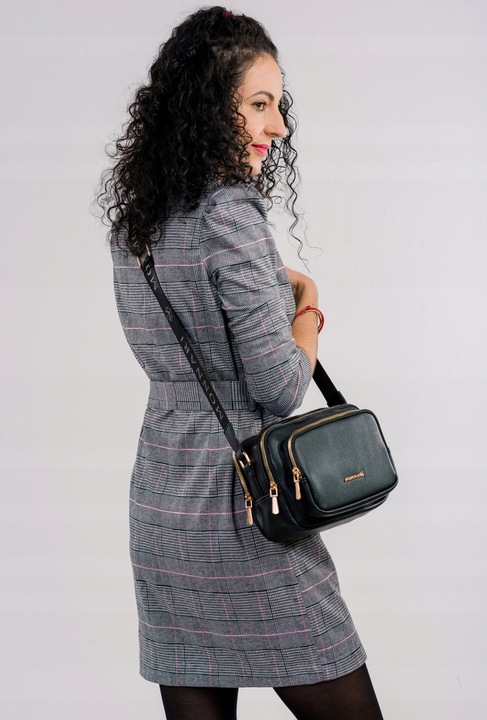 MONNARI Torebka na ramię LISTONOSZKA Pojemna DWUKOMOROWA PASEK LOGO PREMIUM