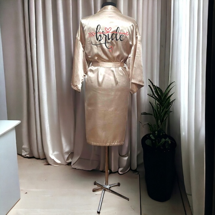 Ekskluzywny Szlafrok Ślubny dla Panny Młodej - ZŁoty/M - Napis Bride