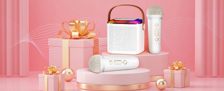 PRZENOŚNY MIKROFON BEZPRZEWODOWY KARAOKE BLUETOOTH DO IMPREZĘ + 2 MIKROFON