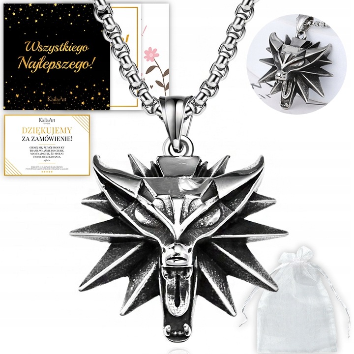 NASZYJNIK MEDALION WIEDŹMIN WILK WITCHER DZIKI GON 3 STAL CHIRURGICZNA 316L