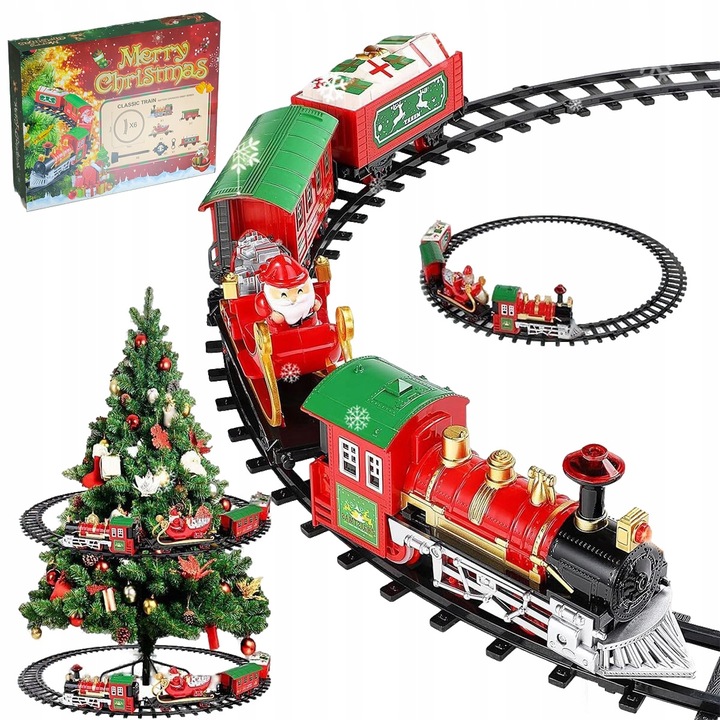 Pociąg świąteczny oświetlenie dźwięk KOLEJKA tory Lokomotywa + 4 wagony