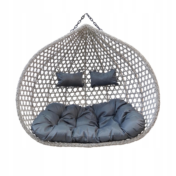 KOSZ WISZĄCY PODWÓJNY DWUOSOBOWY KOKON HUŚTAWKA SZARY ARUBA