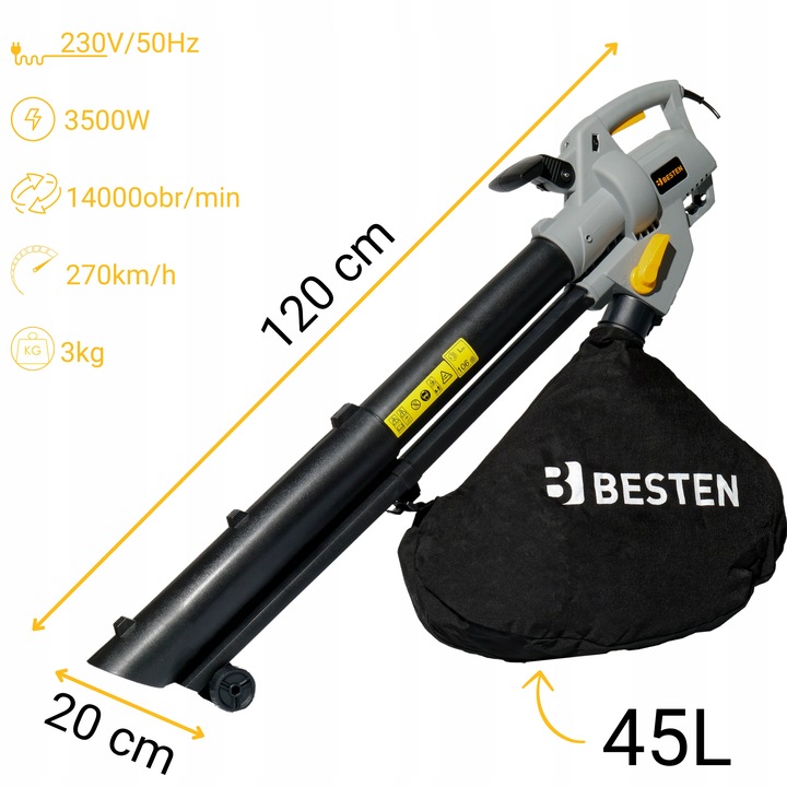 DMUCHAWA DO LIŚCI ELEKTRYCZNA OGRODOWA ODKURZACZ ROZDRABNIACZ 3W1 3500W