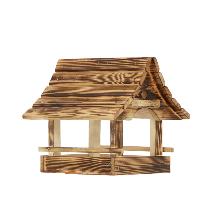 Piękny Duży Karmnik dla Ptaków Drewniany Opalany Super Jakość