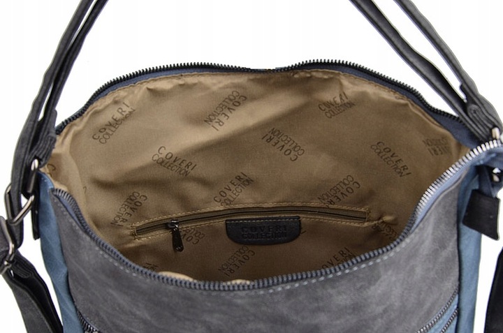 COVERI TOREBKA damska WOREK PLECAK A4 kieszonki 2 W 1 niebieski SZARY