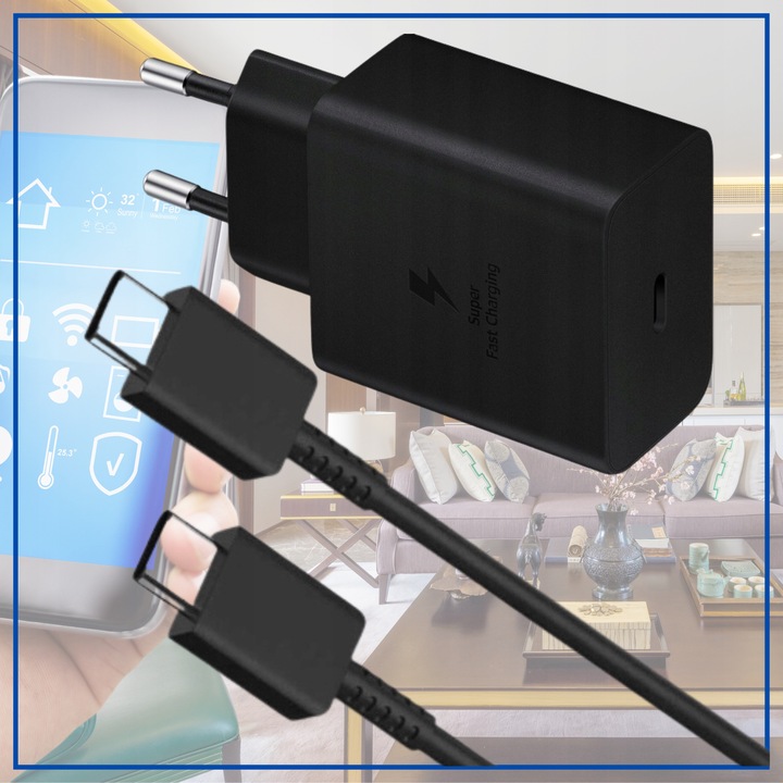 SZYBKA ŁADOWARKA SIECIOWA TELEFONU MOCNA 45W + KABEL USB-C 1M