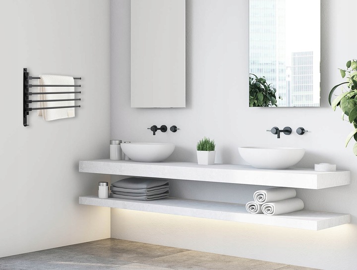 WIESZAK UCHWYT NA RĘCZNIKI OBROTOWY ŁAZIENKOWY ŚCIENNY CZARNY 5 RAMION LOFT