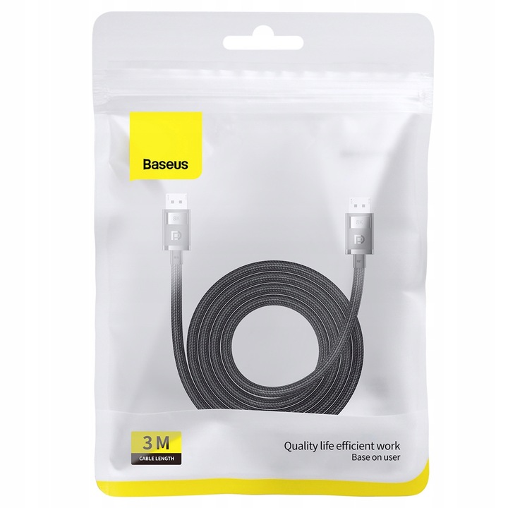 BASEUS KABEL DisplayPort 8K 60Hz HD PRZEWÓD AUDIO WIDEO PRZYŁĄCZE DP 2m
