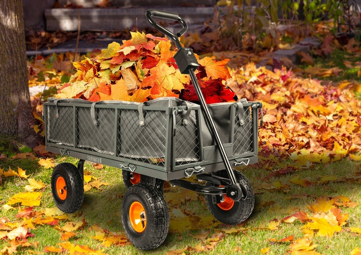 WÓZEK OGRODOWY TRANSPORTOWY PRZYCZEPKA TACZKA KOŁA PLANDEKA DO 400KG 100L