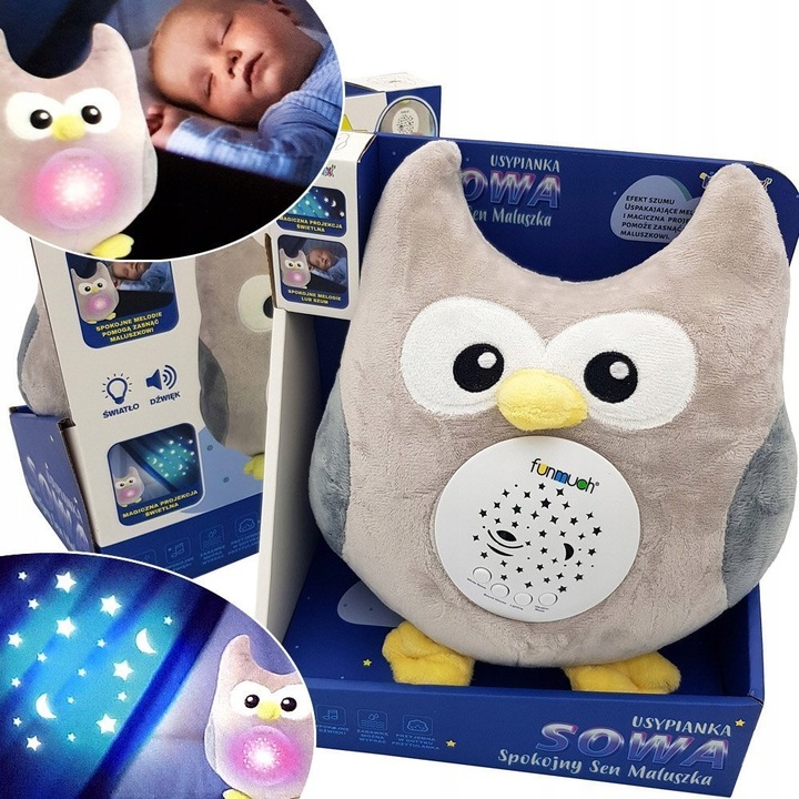 Sowa przytulanka z pozytywka projektorem MIŚ Projektor kołysanki USYPIACZ